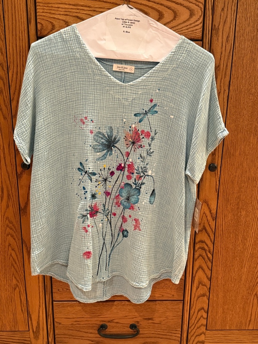 Aqua Floral V-Neck Tunic Top by Jess & Jane